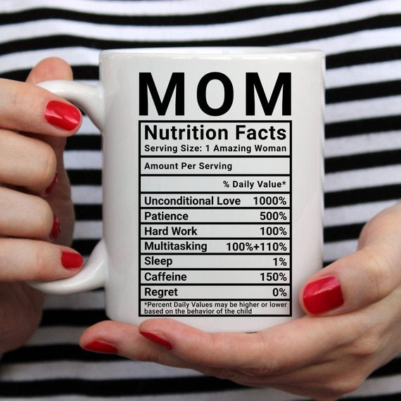 Mom Nutrition Facts Coffee Mug, Funny 11 or 15 oz Ceramic Mug