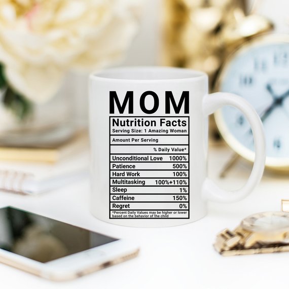 Mom Nutrition Facts Coffee Mug, Funny 11 or 15 oz Ceramic Mug