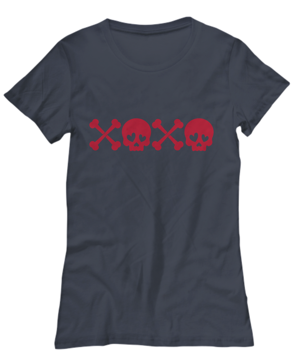 Valentines Gift for Her XOXO Skull Graphic T-Shirt Graphite