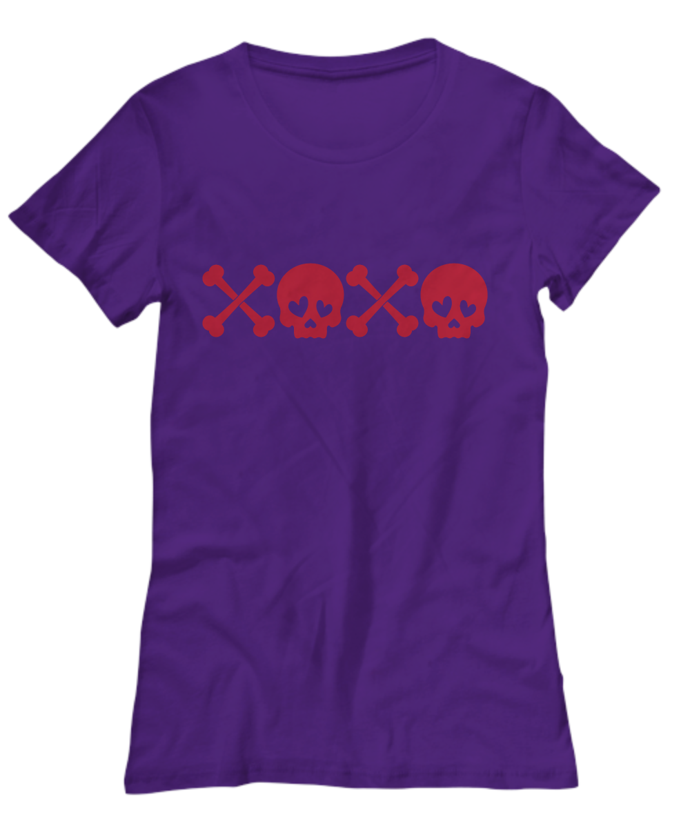 Valentines Gift for Her XOXO Skull Graphic T-Shirt Purple