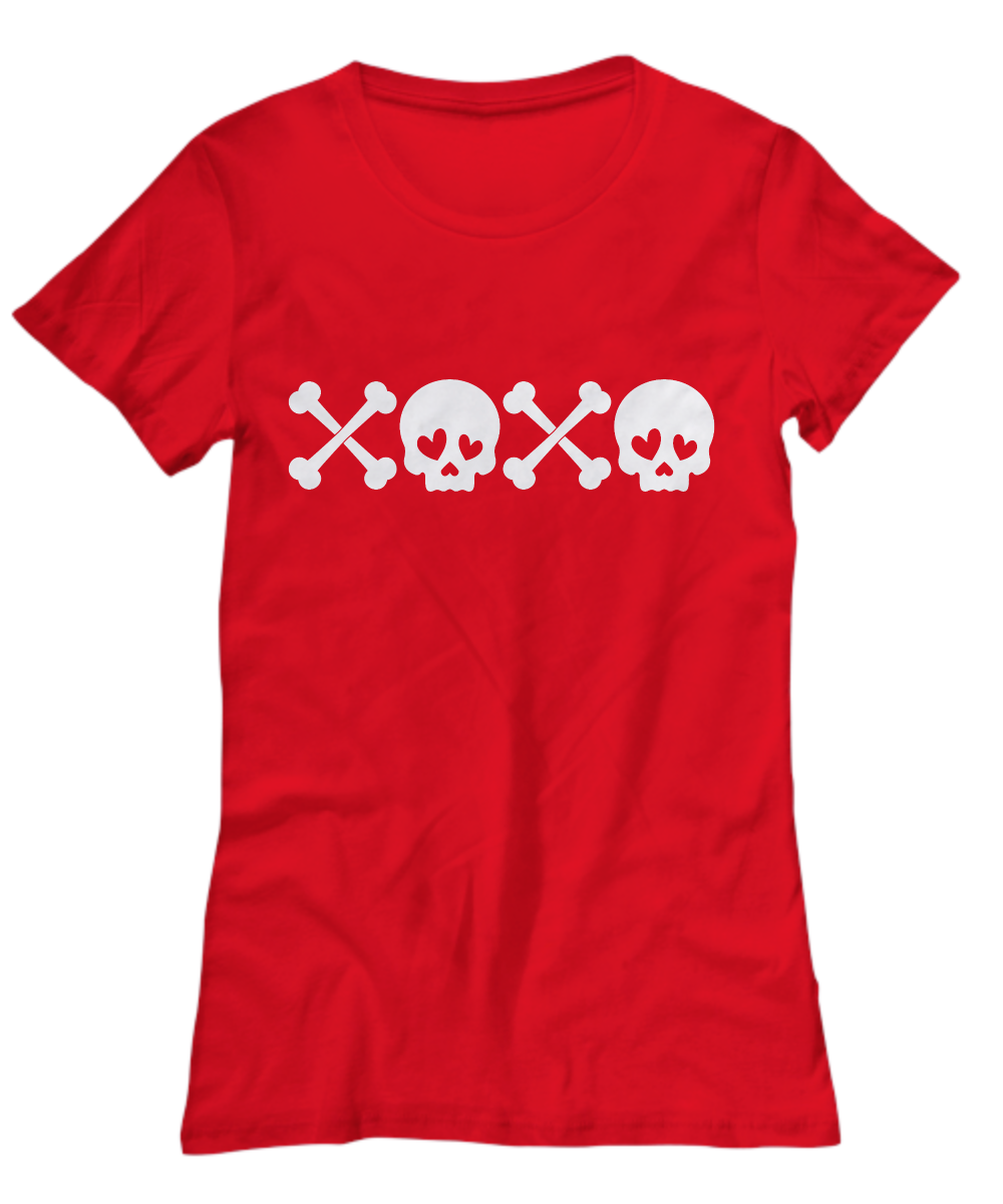 Valentines Gift for Her XOXO Skull Graphic T-Shirt Red