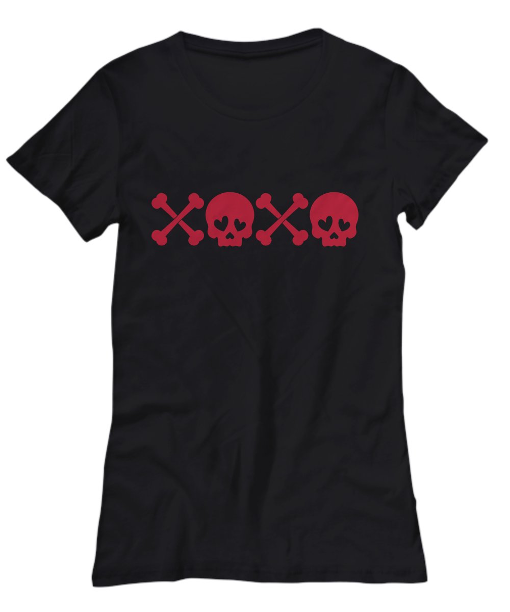 Valentines Gift for Her XOXO Skull Graphic T-Shirt Black