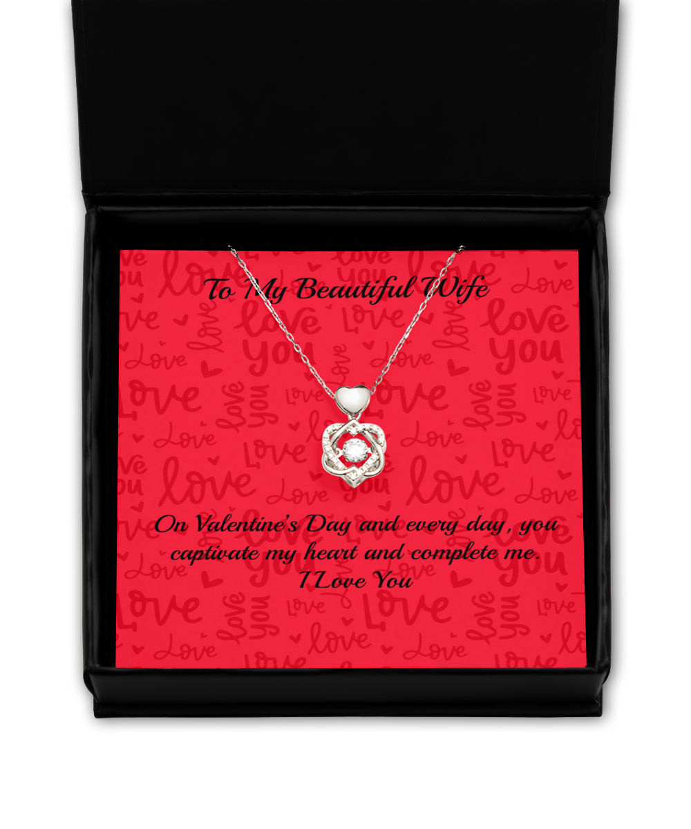To My Beautiful Wife Heart Knot Silver Necklace - Valentine's Gift for Wife
