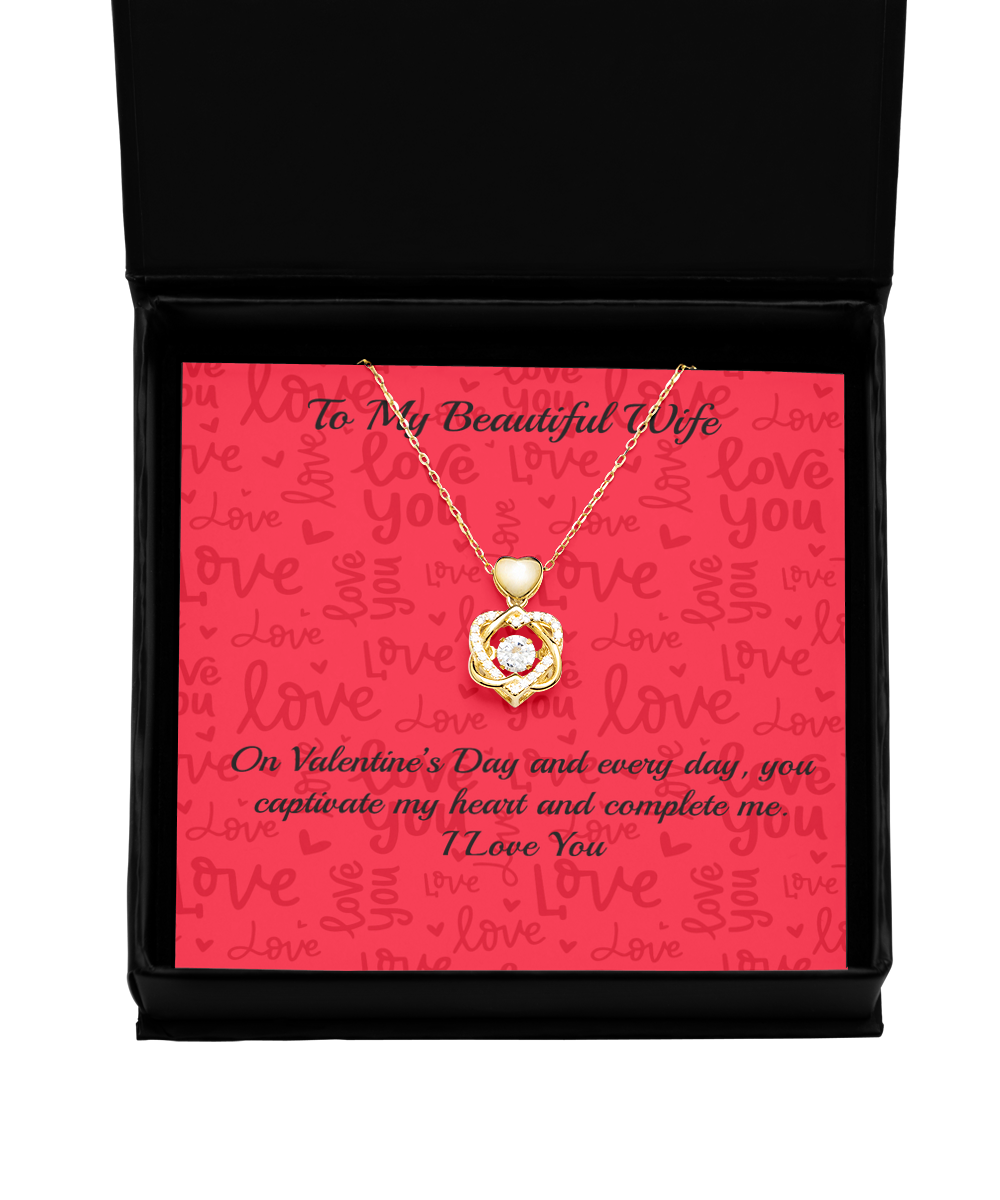 To My Beautiful Wife Heart Knot Gold Necklace - Valentine's Gift for Wife