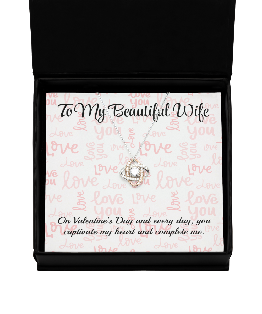 To My Beautiful Wife Rose Gold Love Knot Necklace - Valentine's Gift for Wife