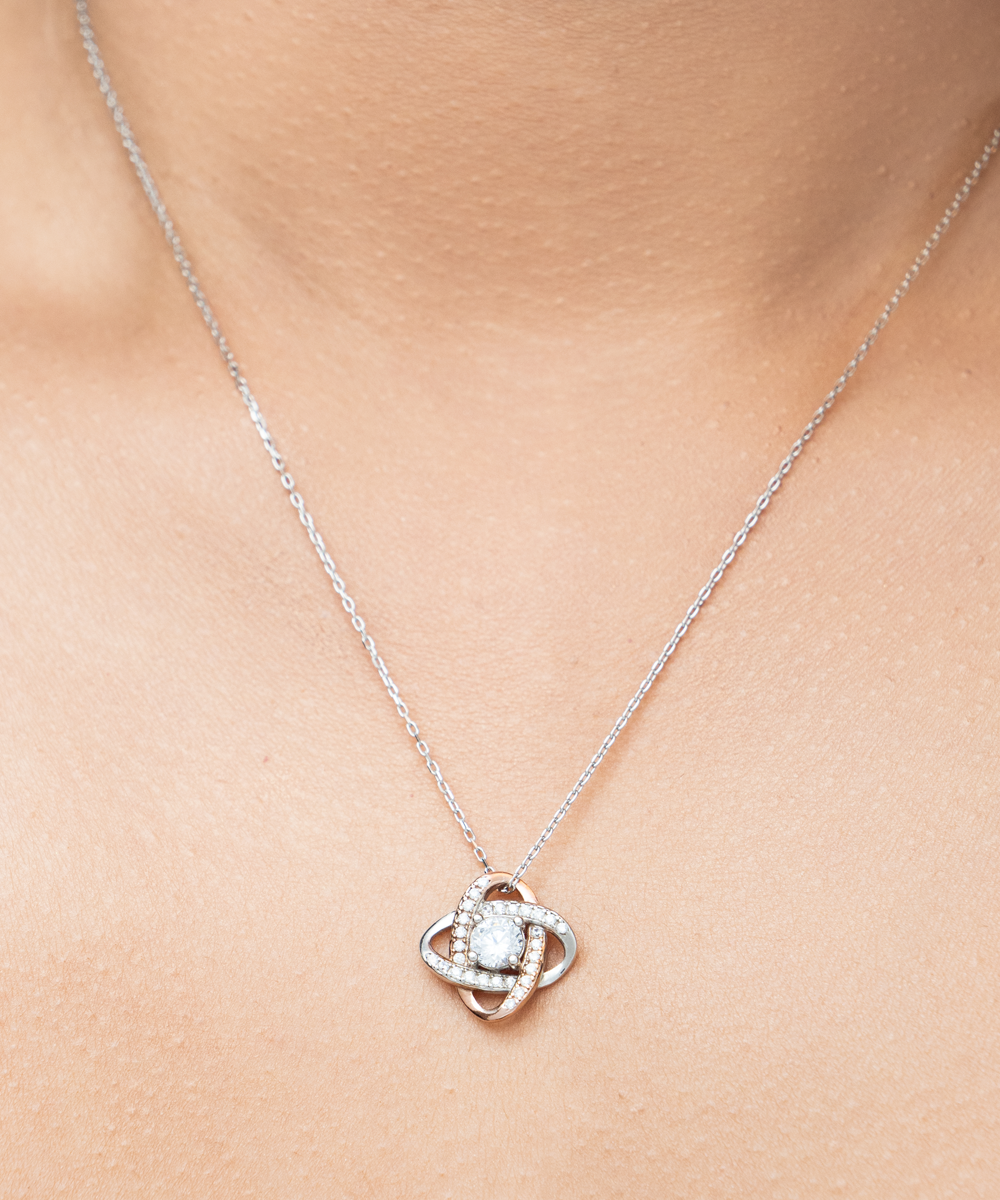 To My Beautiful Wife Rose Gold Love Knot Necklace - Valentine's Gift for Wife