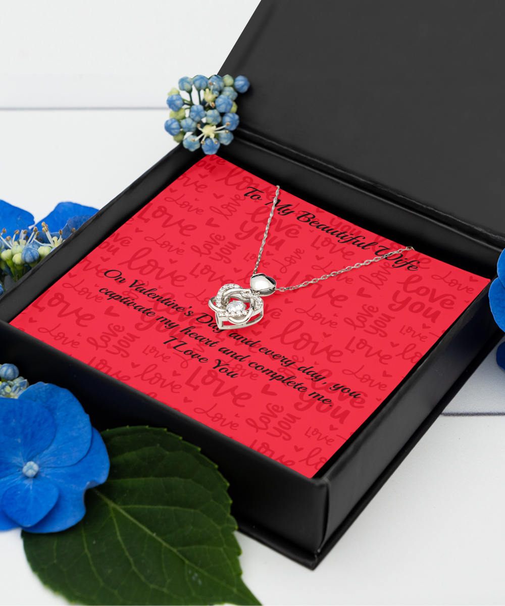 To My Beautiful Wife Heart Knot Silver Necklace - Valentine's Gift for Wife