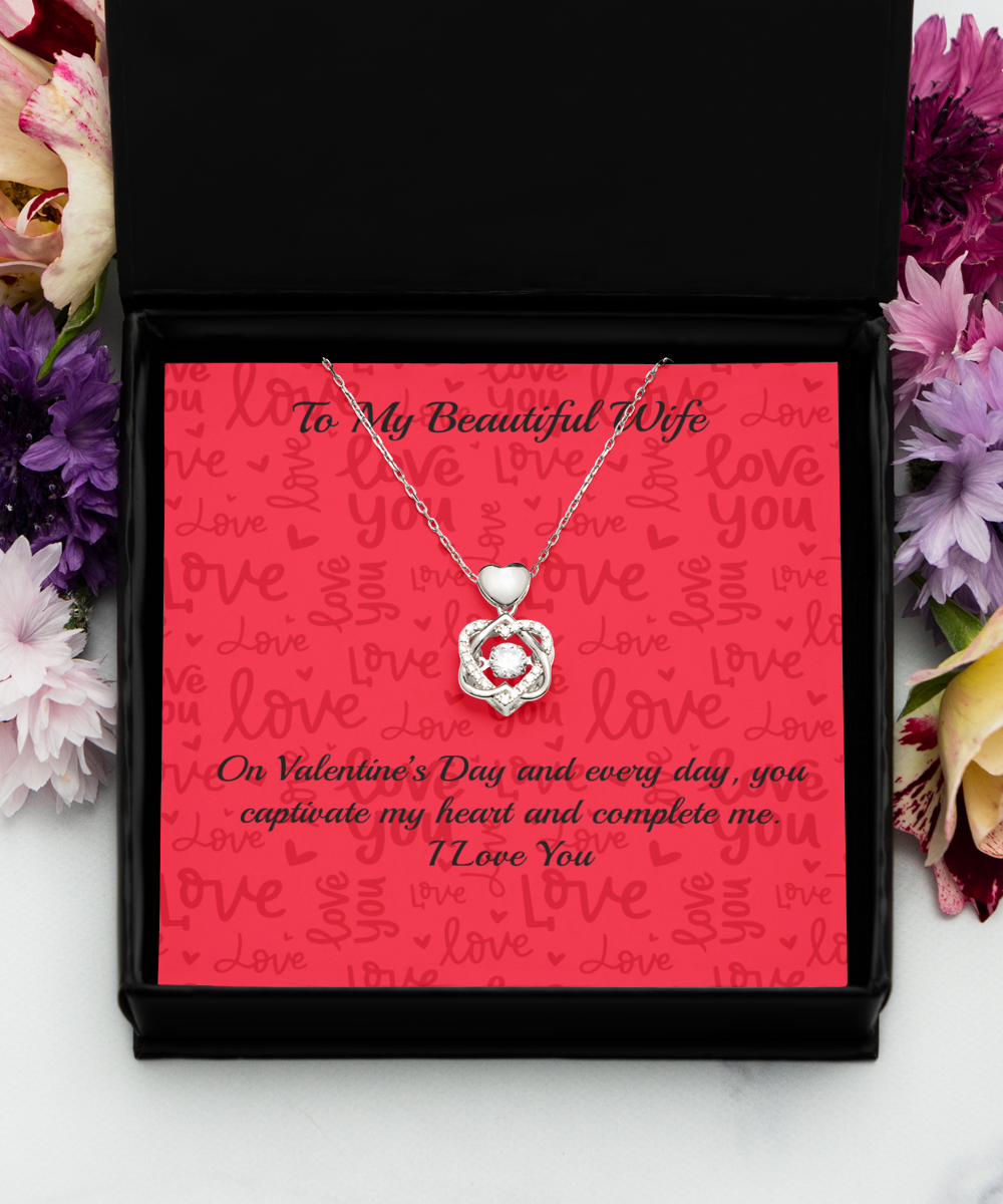 To My Beautiful Wife Heart Knot Silver Necklace - Valentine's Gift for Wife