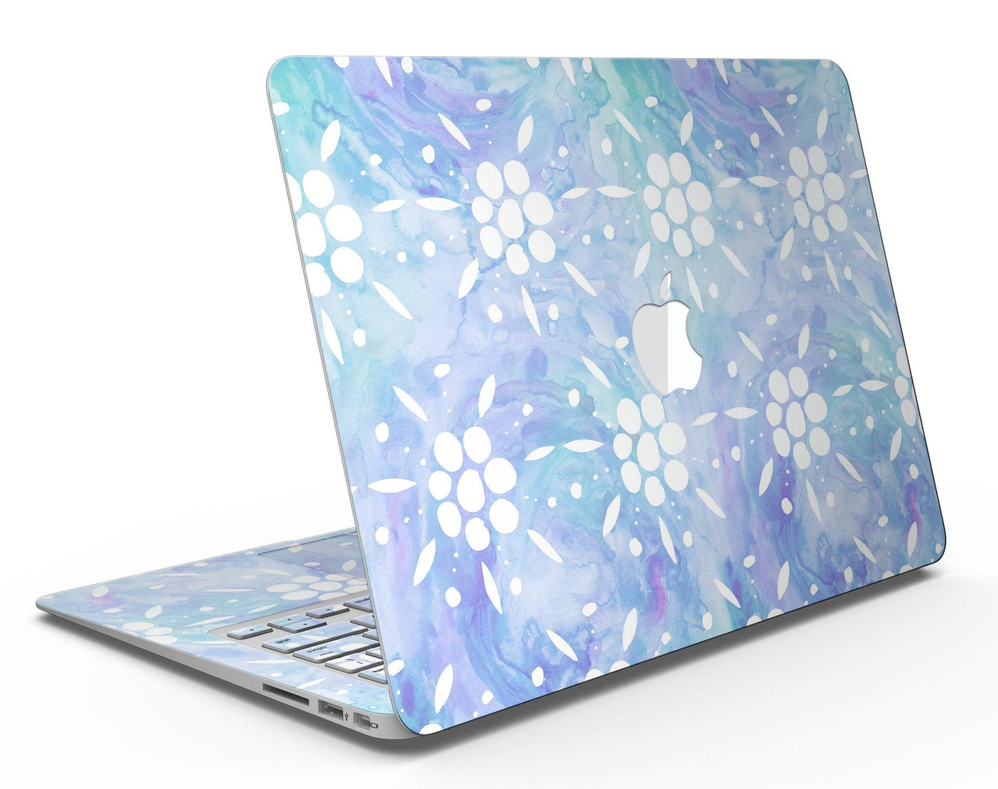 Blue Watercolor and White Flower Print Pattern - MacBook Air Skin Kit