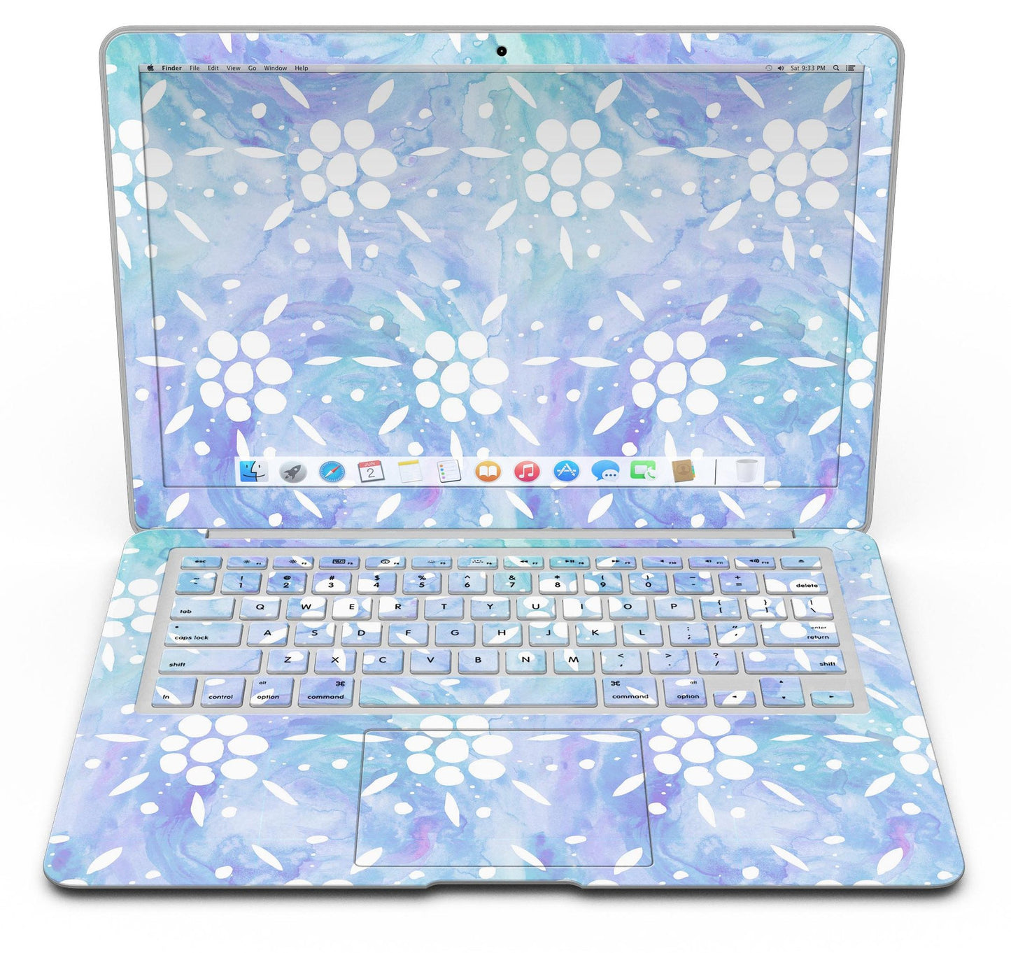 Blue Watercolor and White Flower Print Pattern - MacBook Air Skin Kit