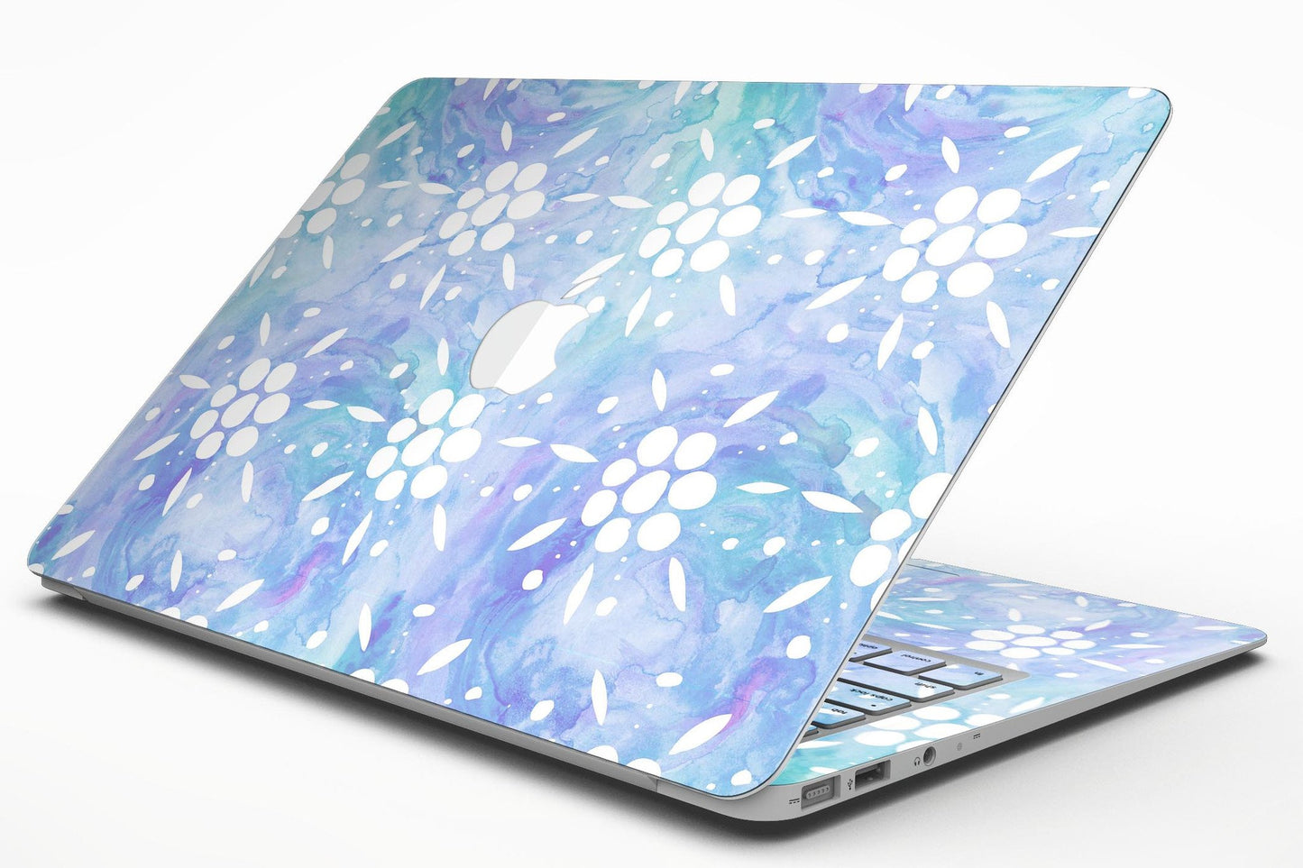 Blue Watercolor and White Flower Print Pattern - MacBook Air Skin Kit