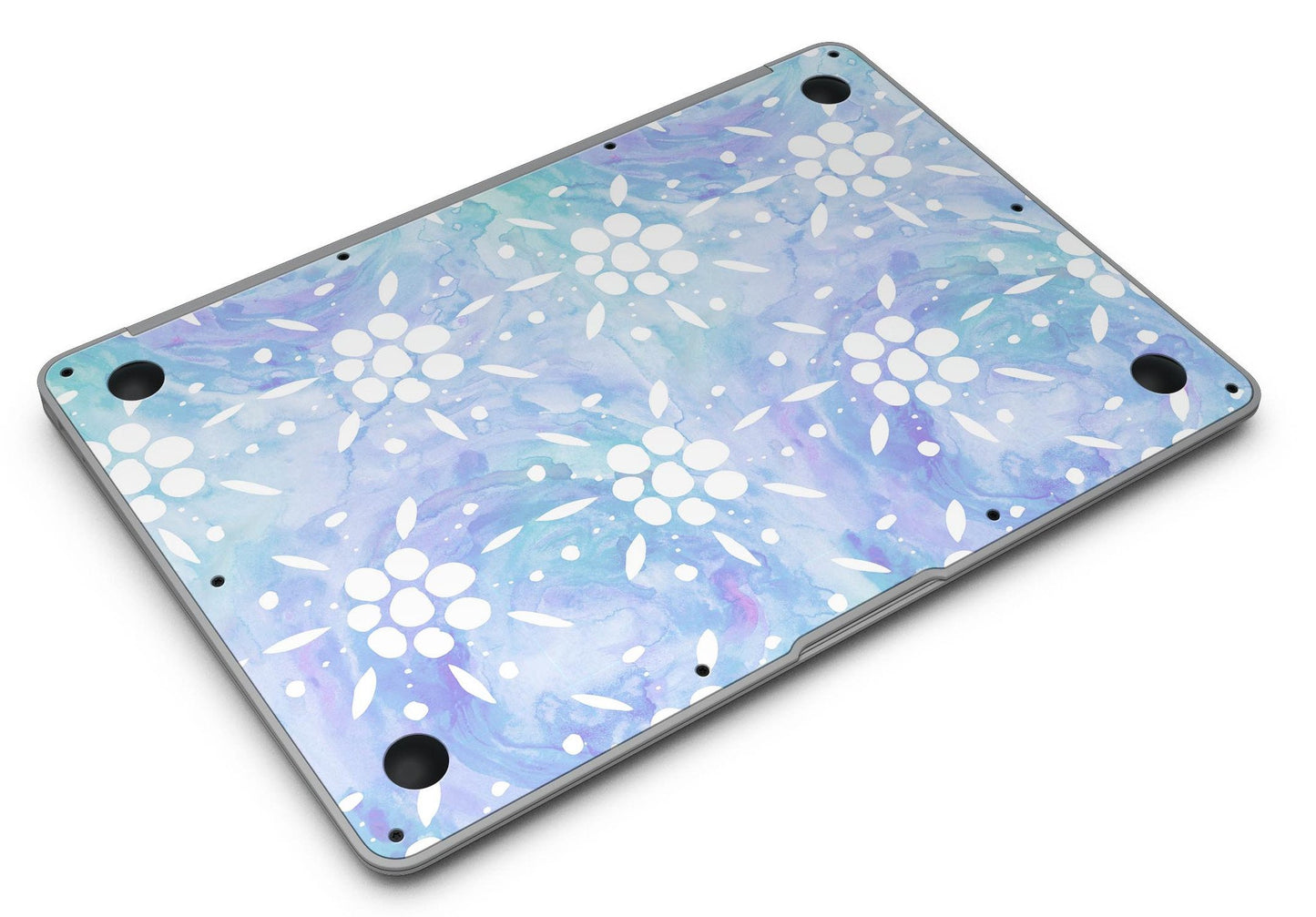 Blue Watercolor and White Flower Print Pattern - MacBook Air Skin Kit
