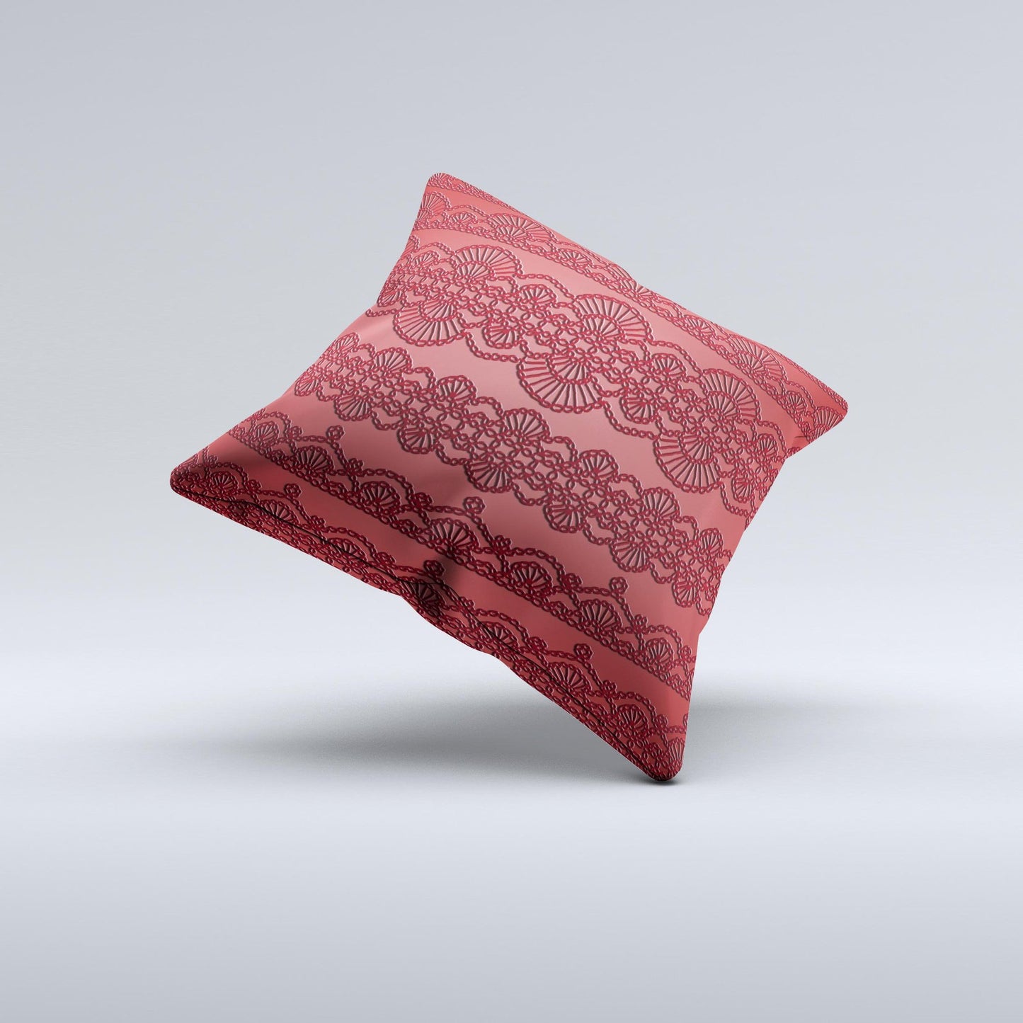 Dark Red Highlighted Lace Pattern ink-Fuzed Decorative Throw Pillow