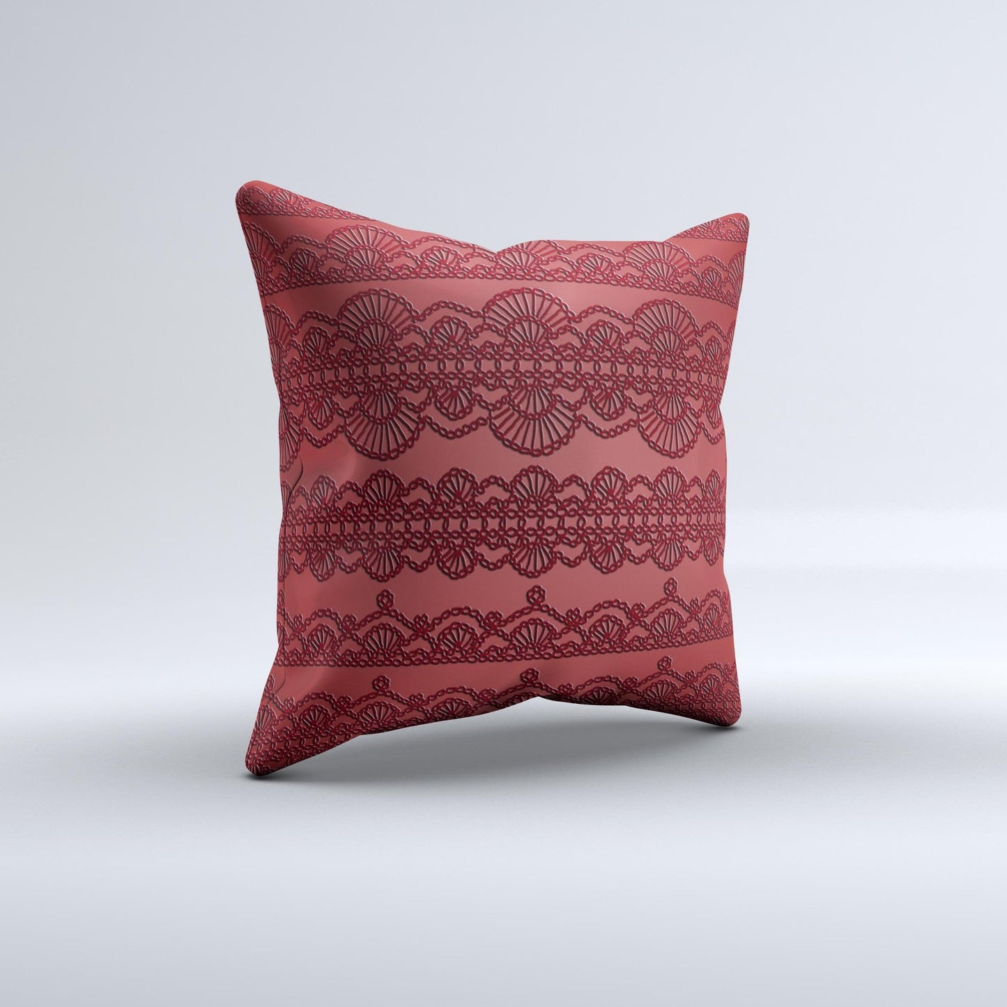 Dark Red Highlighted Lace Pattern ink-Fuzed Decorative Throw Pillow