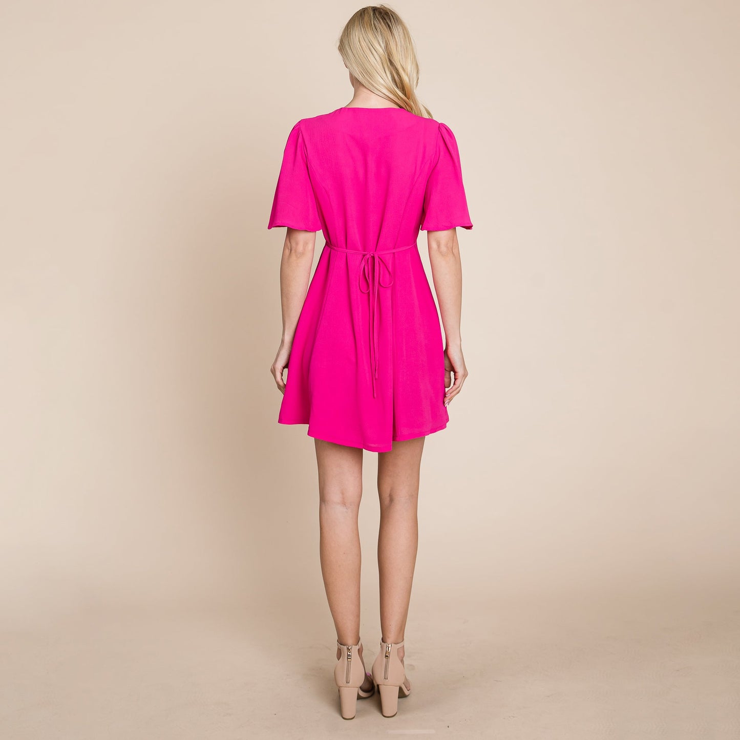 Flutter Sleeve Button Down V neck Mini Dress