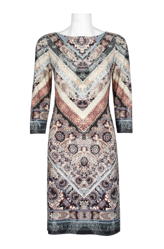 London Times Chevron Print Shift Jersey Dress